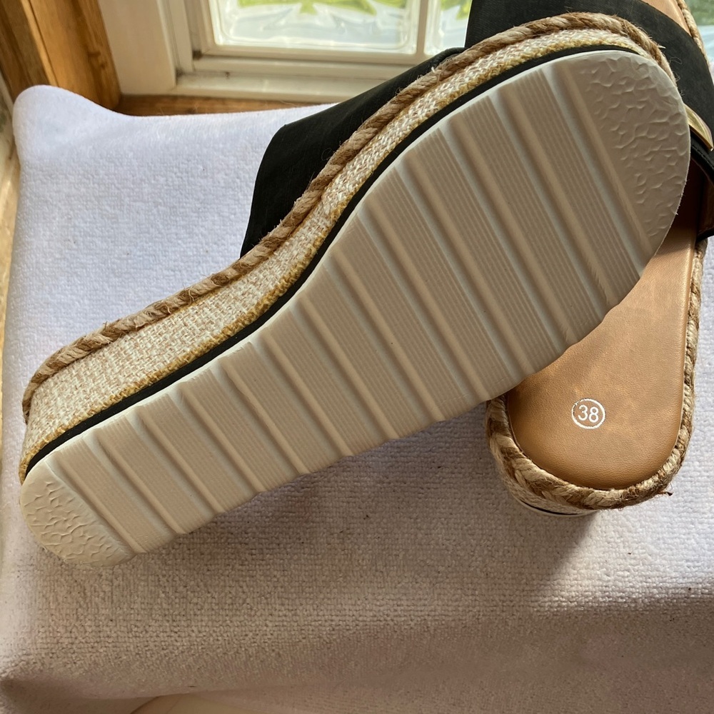 Shoes Unbranded Women’s Slip on Wedge Espadrille Heel Sz 38 Black Denim Look - Picture 8 of 10